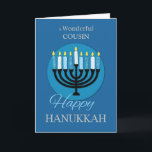 Custom Relation Cousin Hanukkah Menorah Dark Blue Card<br><div class="desc">This card with a customizable front would be perfect to anyone you are related. So this one is not just for your cousin but will work even for a friend or a step brother. So what are you waiting for,  start personalizing this one now!</div>