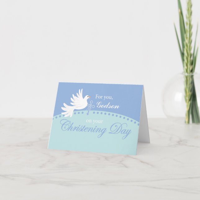 Custom Relation Godson Christening Dove on Blue Card (Front)