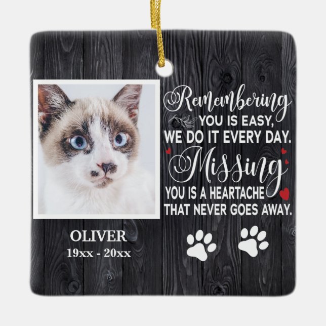 Custom Remembering You Memorial Quote For Cat Ceramic Ornament (Front)