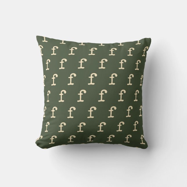 Custom Repeating Letter Monogram Pattern Green Throw Pillow (Front)
