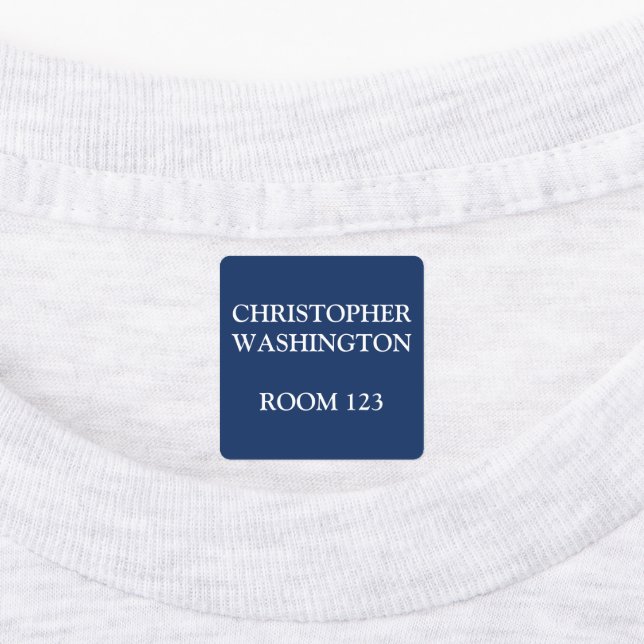 Custom Residential Home Blue Iron On Clothing Labels (Affixed)