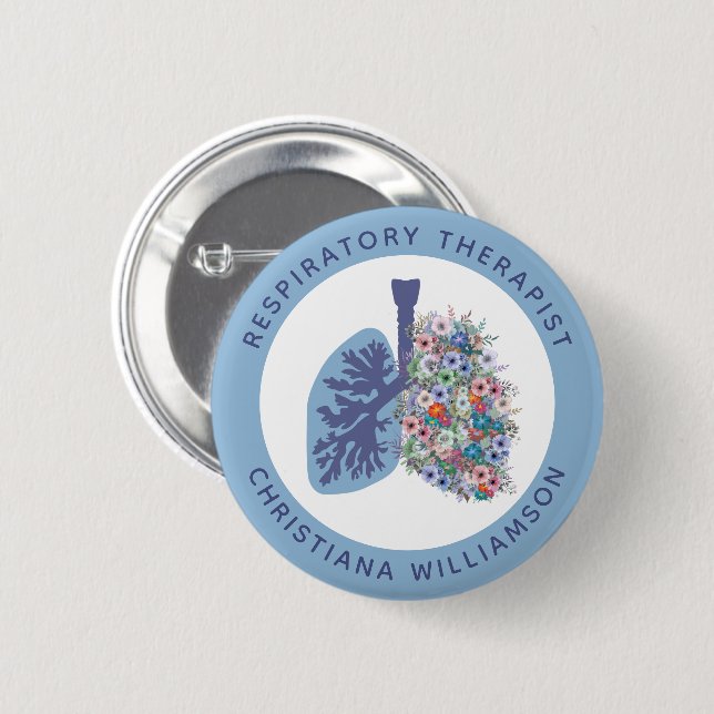Custom Respiratory Therapist Floral Lungs Gift Button (Front & Back)