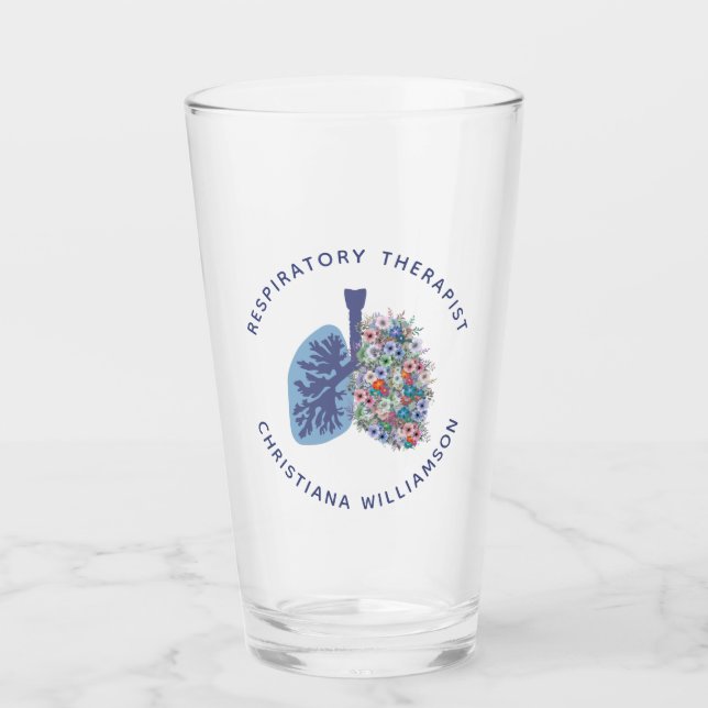 Custom Respiratory Therapist Floral Lungs Gift Glass (Front)