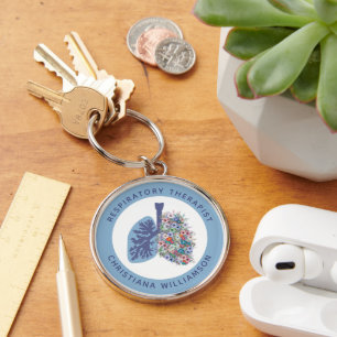 Custom Respiratory Therapist Floral Lungs Gift Keychain