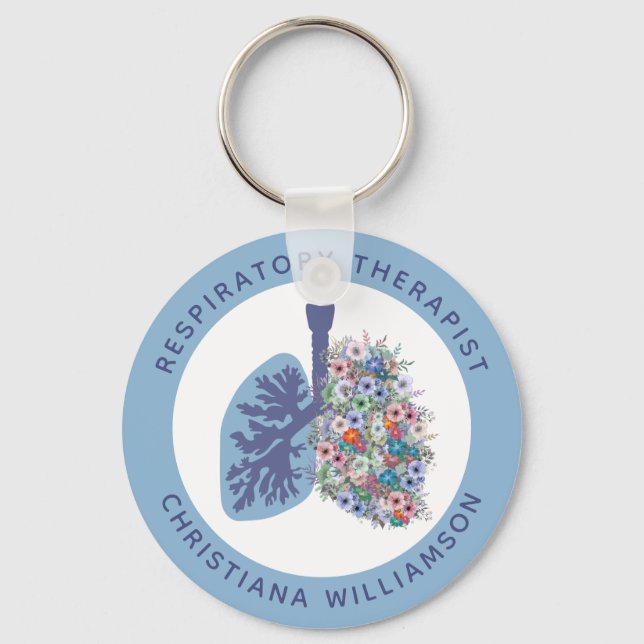 Custom Respiratory Therapist Floral Lungs Gift Keychain (Front)