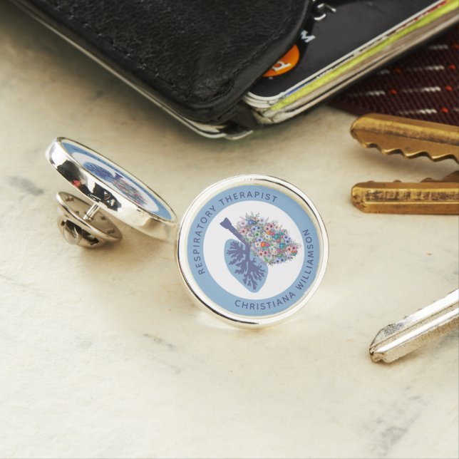 Custom Respiratory Therapist Floral Lungs Gift Lapel Pin (In Situ)