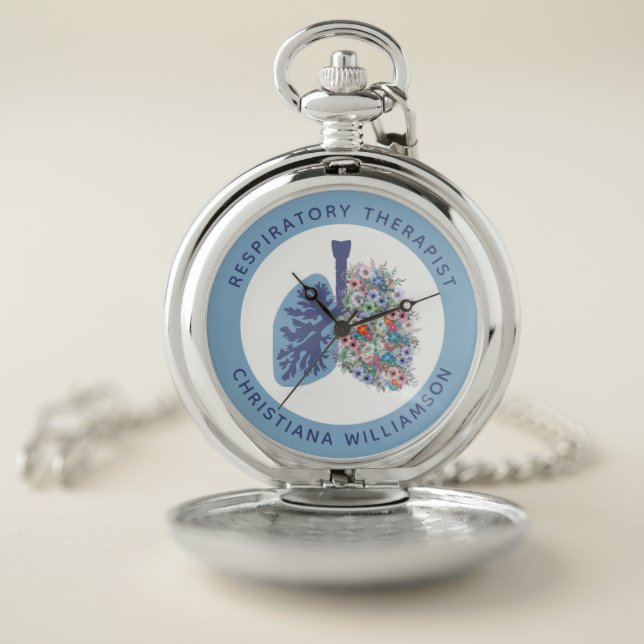 Custom Respiratory Therapist Floral Lungs Gift Pocket Watch (Inside)