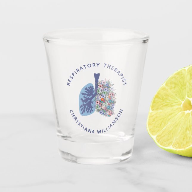 Custom Respiratory Therapist Floral Lungs Gift Shot Glass (Front)