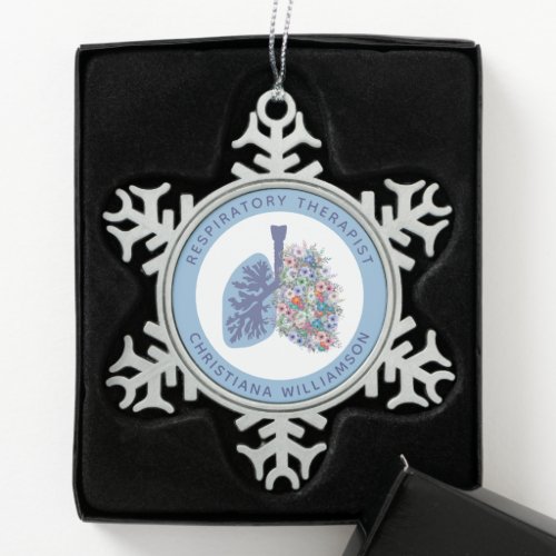 Custom Respiratory Therapist Floral Lungs Gift Snowflake Pewter Christmas Ornament