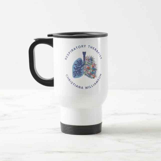 Custom Respiratory Therapist Floral Lungs Gift Travel Mug (Left)
