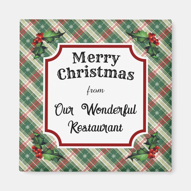 Custom Restaurant Christmas Plaid Magnet (Front)