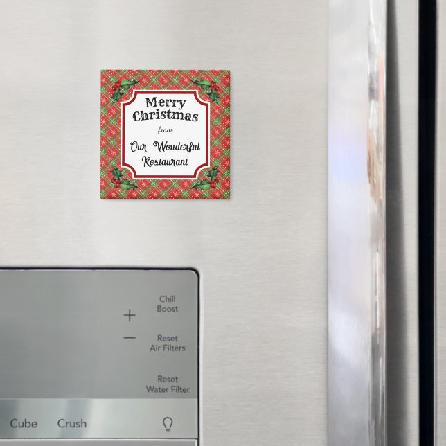 Custom Restaurant Christmas Red Plaid Magnet (In Situ (Fridge))