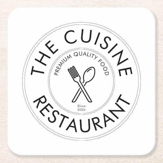 Custom Restaurant Logo Modern Square  Paper Coaster (Front)