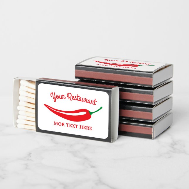 Custom restaurant Matchboxes with red pepper logo (Stacked)