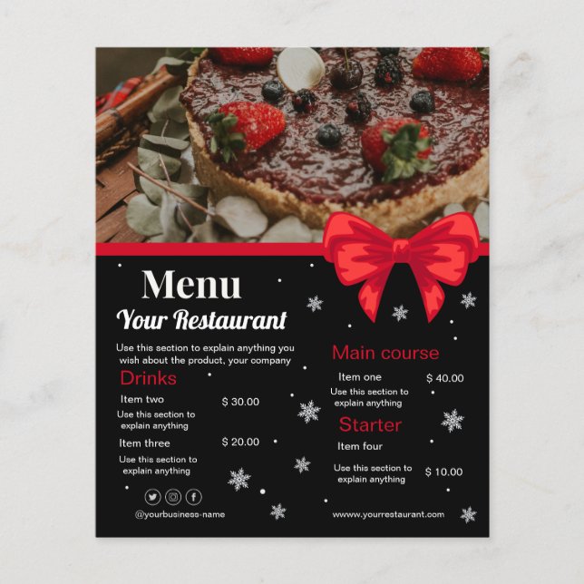 Custom restaurant menu | Black modern photo menu   Flyer (Front)