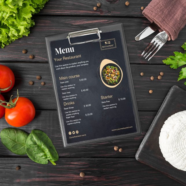 Custom restaurant menu | Black modern photo menu Flyer (Creator Uploaded)
