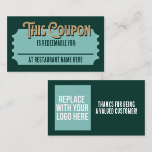 Custom Restaurant Redeemable Ticket Gift Coupon Enclosure Card