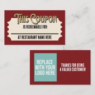Custom Restaurant Redeemable Ticket Gift Coupon Enclosure Card