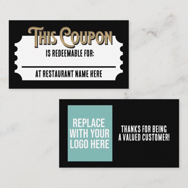Custom Restaurant Redeemable Ticket Gift Coupon Enclosure Card (Front/Back)