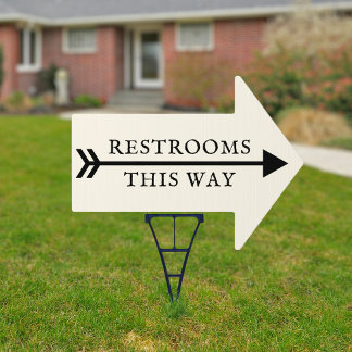 Custom Restrooms This Way Wedding White Arrow Yard Sign