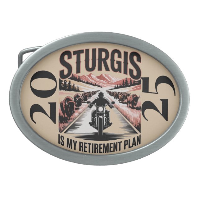 Custom Retired Biker Retirement Road Trip Sturgis Belt Buckle (Front)