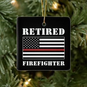 Custom Retired Firefighter Thin Red Line Gift Ceramic Ornament