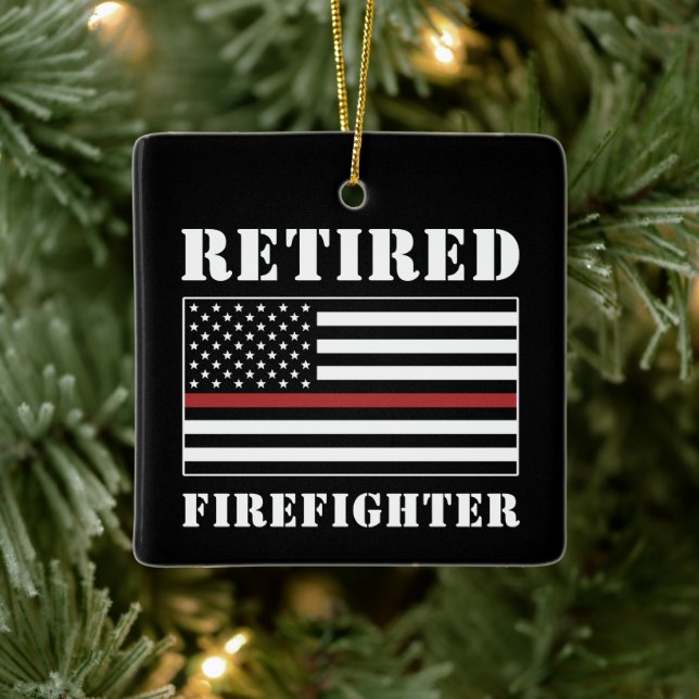 Custom Retired Firefighter Thin Red Line Gift Ceramic Ornament (Tree)