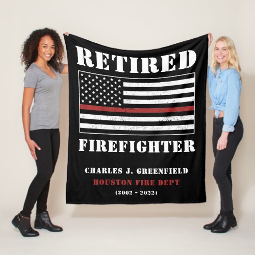 Custom Retired Firefighter Thin Red Line Gift Fleece Blanket