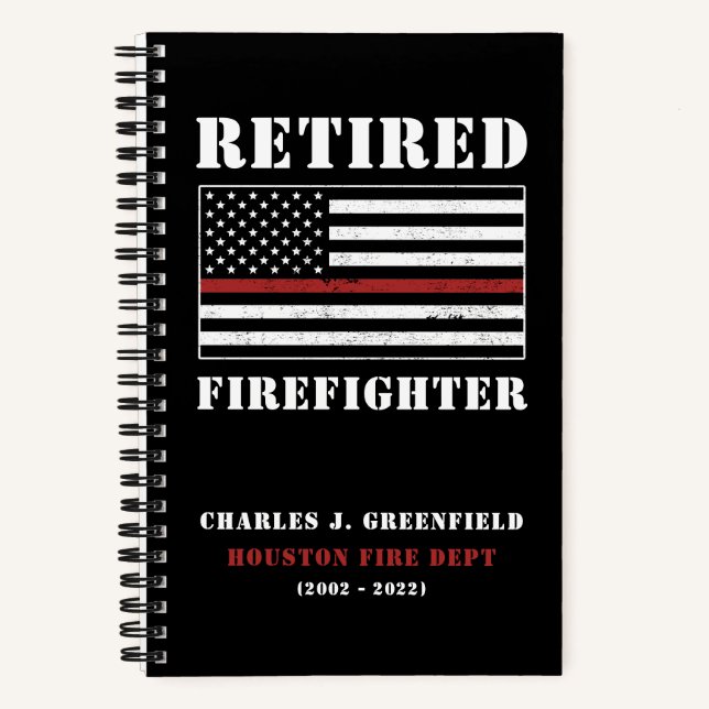 Custom Retired Firefighter Thin Red Line Gift Notebook (Front)