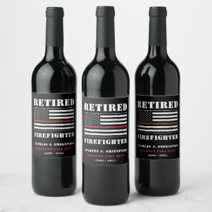Custom Retired Firefighter Thin Red Line Gift Wine Label