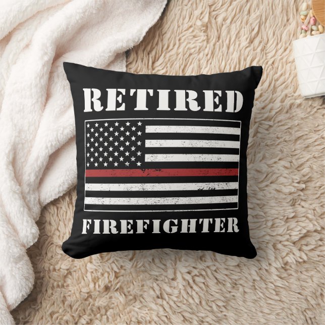 Custom Retired Firefighter Thin Red Line Gifts Throw Pillow (Blanket)