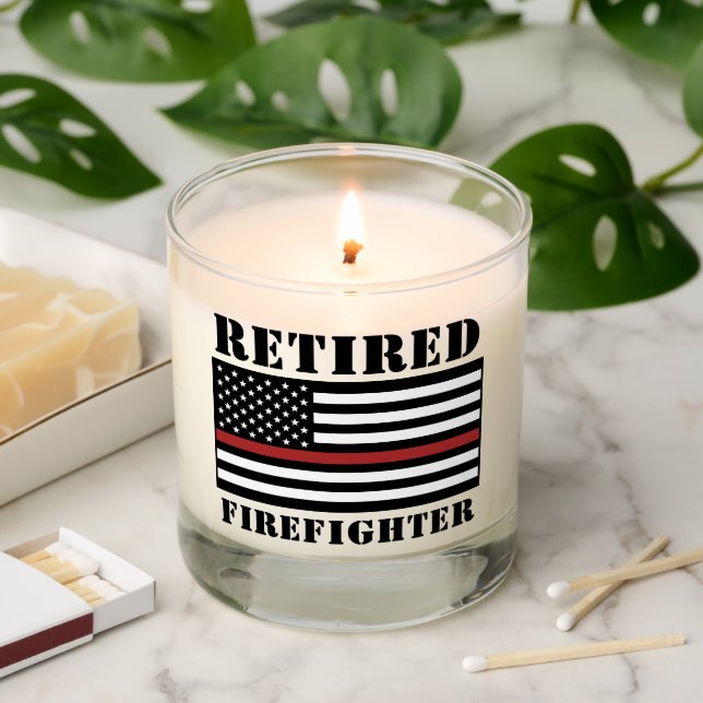 Custom Retired Firefighter Thin Red Line  Scented Candle (Lit)
