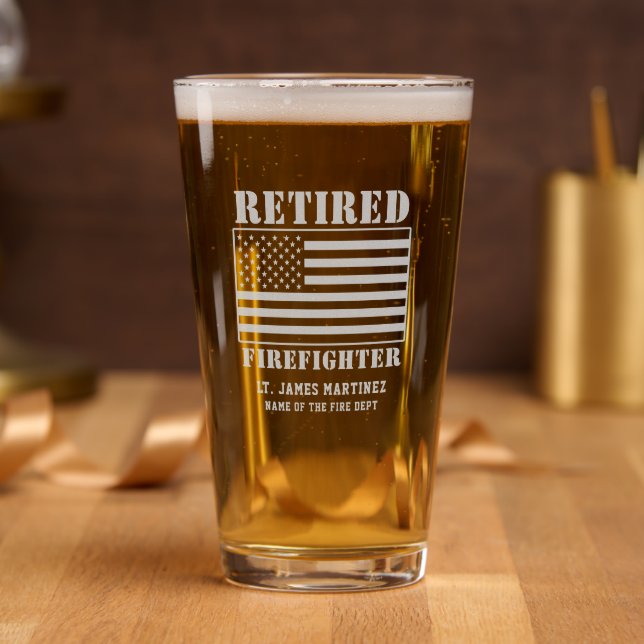 Custom Retired Firefighter USA Flag Pint Glass (Party)