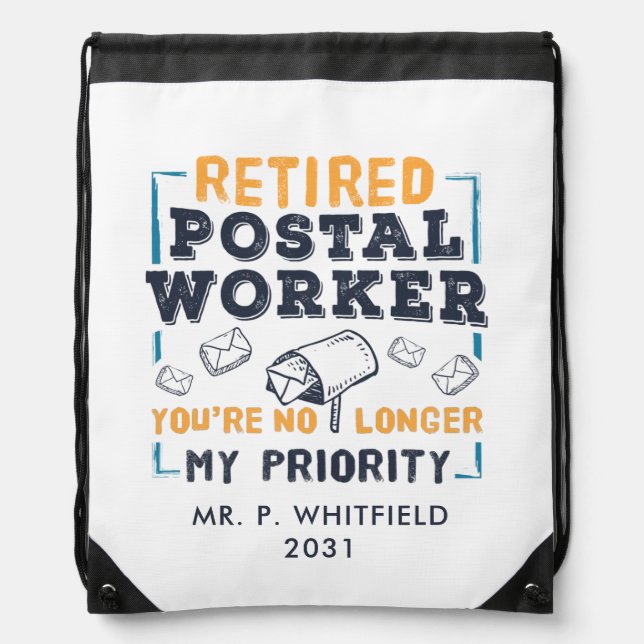 Custom Retired Postal Worker Mailman Retirement Drawstring Bag (Front)