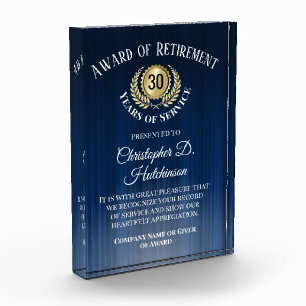 Custom Retirement Corporate Award Blue Trophy