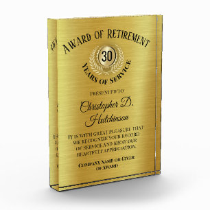 Custom Retirement Corporate Award Gold Trophy
