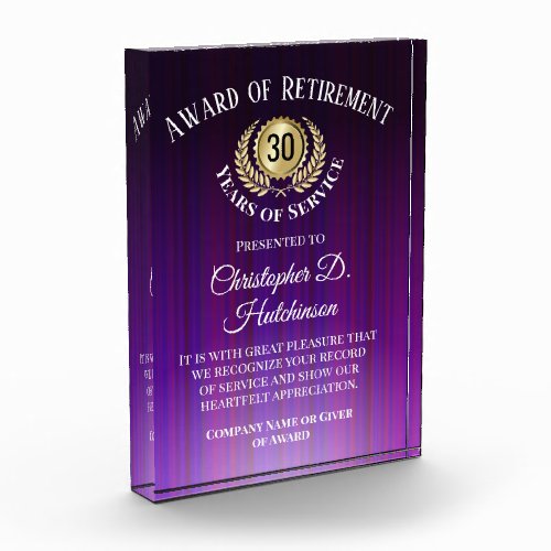 Custom Retirement Corporate Award Purple Trophy