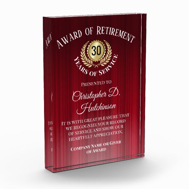 Custom Retirement Corporate Award Red Trophy (Left)