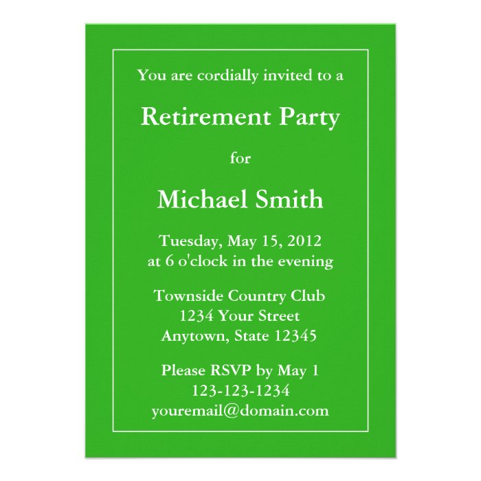 Custom Retirement Party Invitation   Medium Green