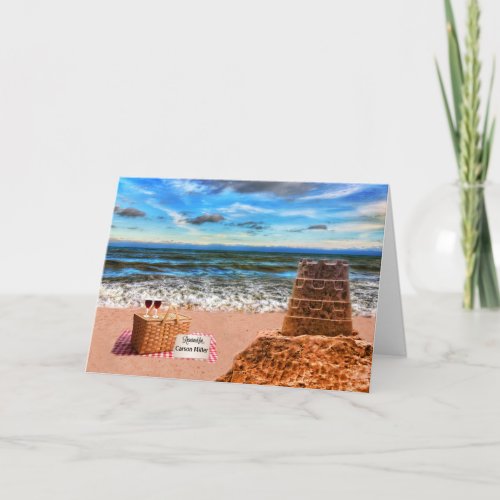 Custom Retirement Sandcastle Beach Picnic Card