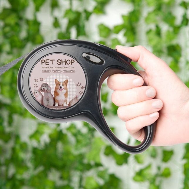 Custom Retractable Pet Leash, Black Retractable Pet Leash (Hand)