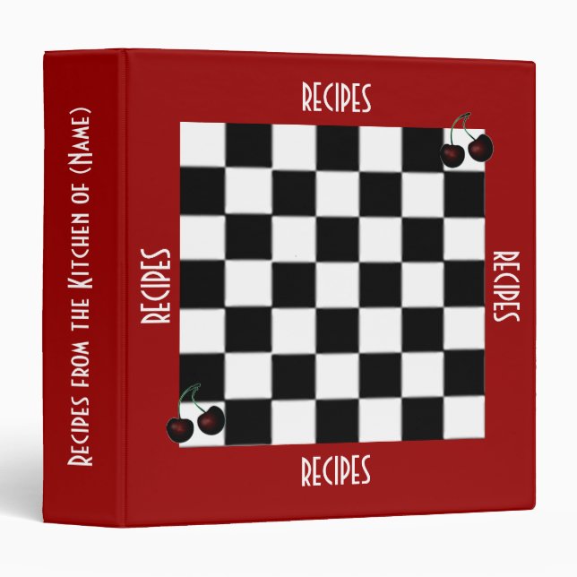 CUSTOM RETRO 1950 RED CHERRY RECIPE ALBUM 3 RING BINDER (Front/Spine)