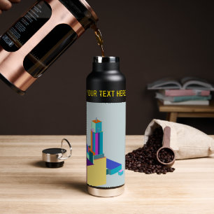 Custom Retro 3D Pixel Art City Skyline Water  Bottle