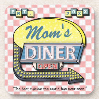 Custom Retro 50's "Mom's Diner" Sign: Mother's Day Drink Coaster