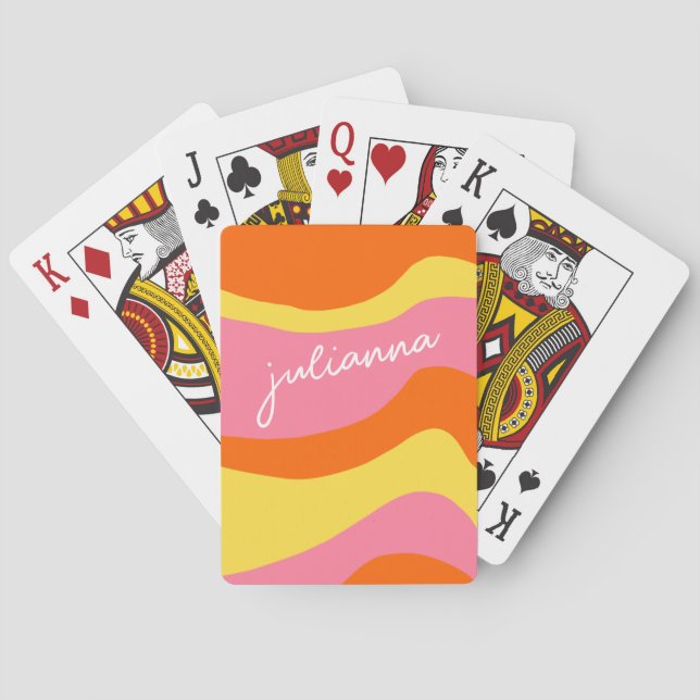 Custom Retro 70s Groovy Orange Pink Unique Poker Cards (Back)