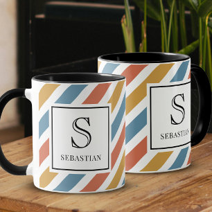 Custom Retro 70s Stripes Pattern Monogram and Name Mug