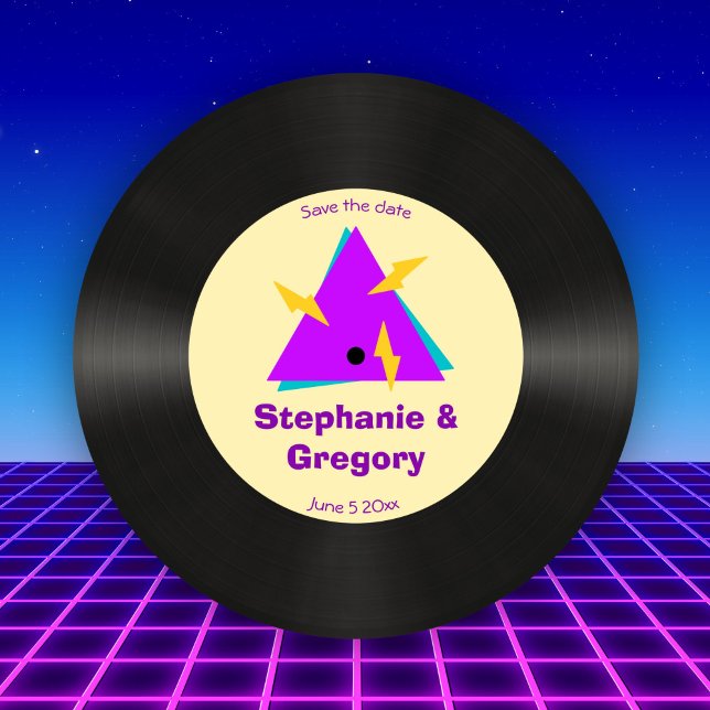 Custom Retro 80s Faux Vinyl Record Save The Date Invitation (Creator Uploaded)