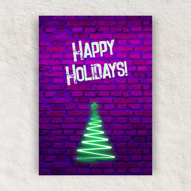 Custom Retro 80s Neon Green Wall Christmas Tree  Holiday Card (Creator Uploaded)