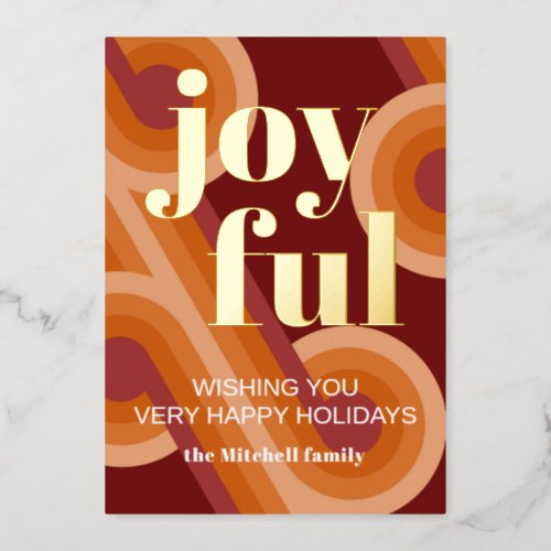 Custom Retro Abstract Waves Art Pattern Real Gold  Foil Holiday Card