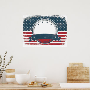 Custom Retro American Flag Monogram Poster